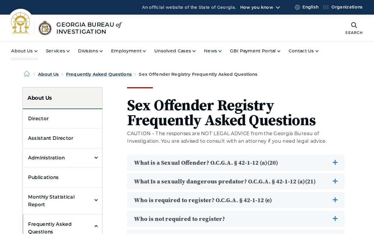 Irwin County sex offender registry reporting rules from GBI