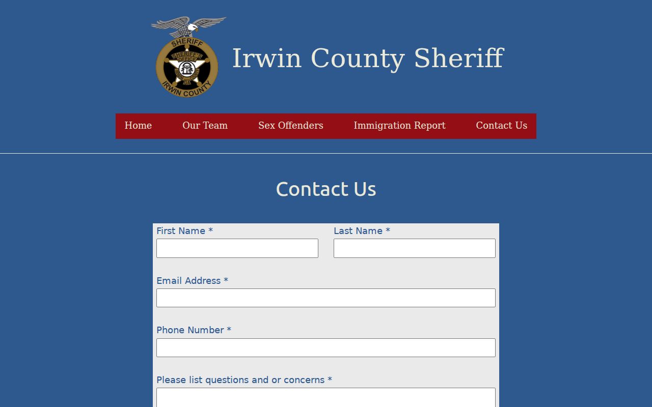 Irwin County sheriff and jail contact information