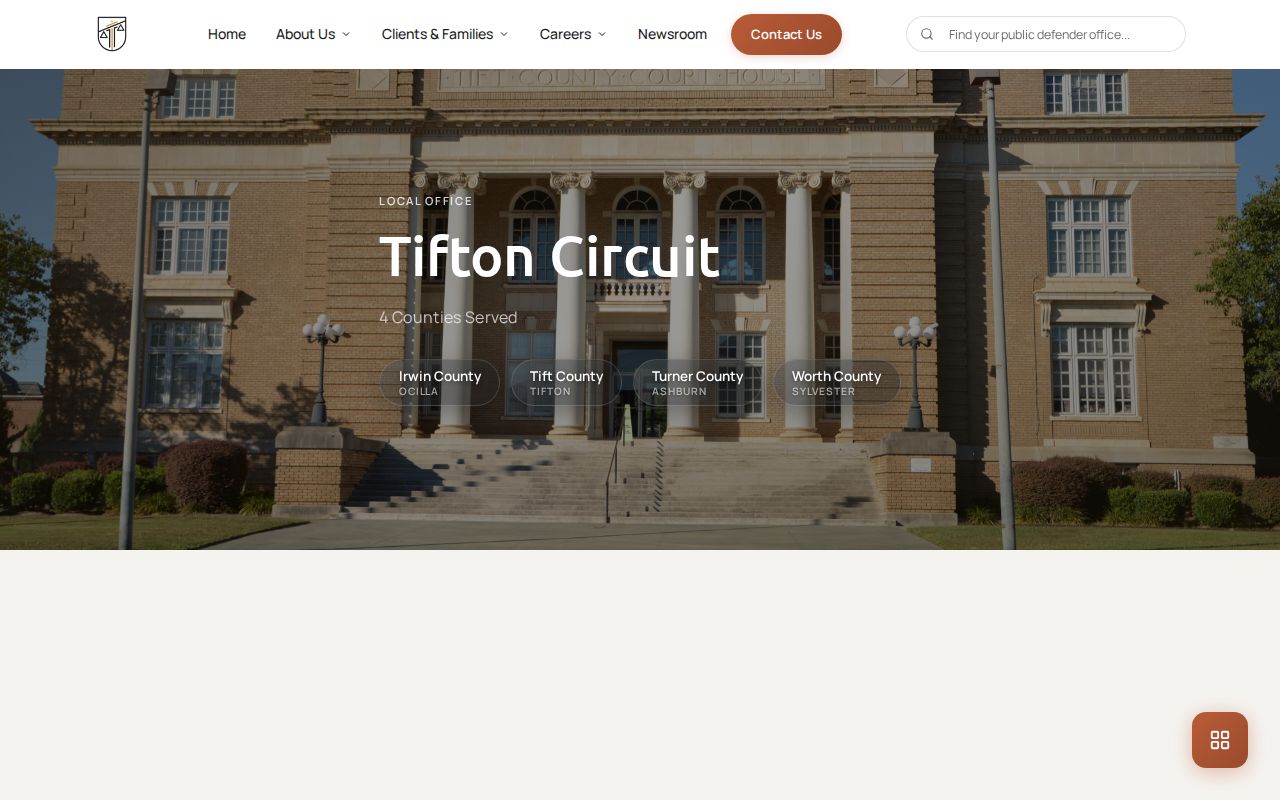 Georgia Public Defender Council Tifton Circuit office page serving Irwin County