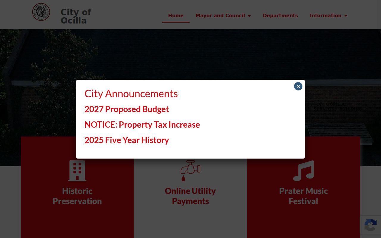 Official City of Ocilla government page and City Hall