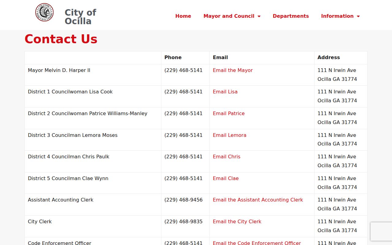Ocilla Police Department contact and records request starting point